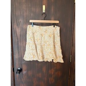 American Eagle Floral Smocked Tiered Mini Skirt Yellow White Womens Large L